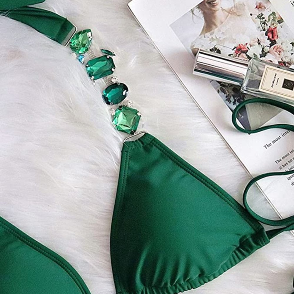 NEW Sparkling Bling Crystal Rhinestone Bikini Swimsuit Beachwear + FREE … - Picture 9 of 16